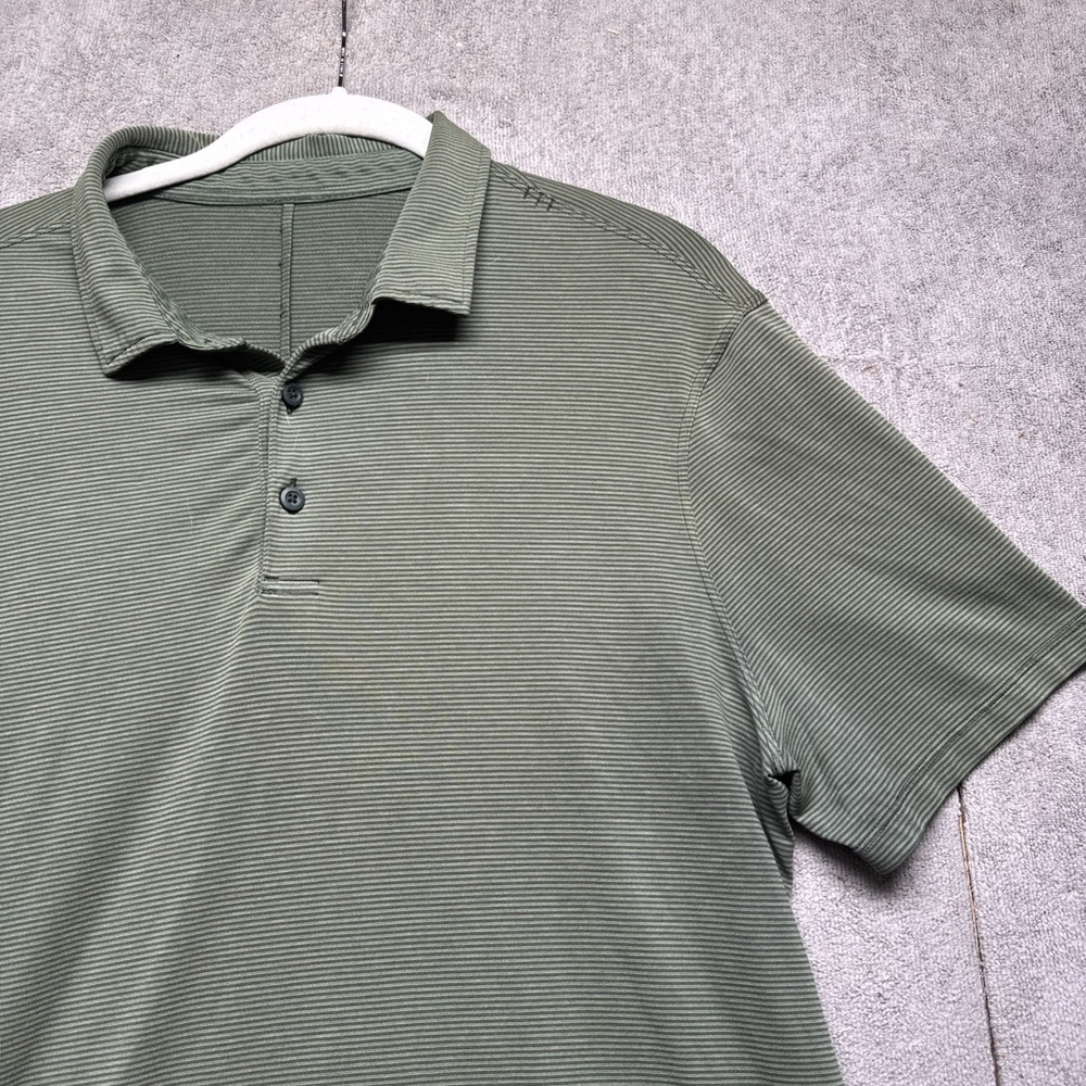 Lululemon Men's Green Striped Performance Polo Shirt Estimated Size Medium